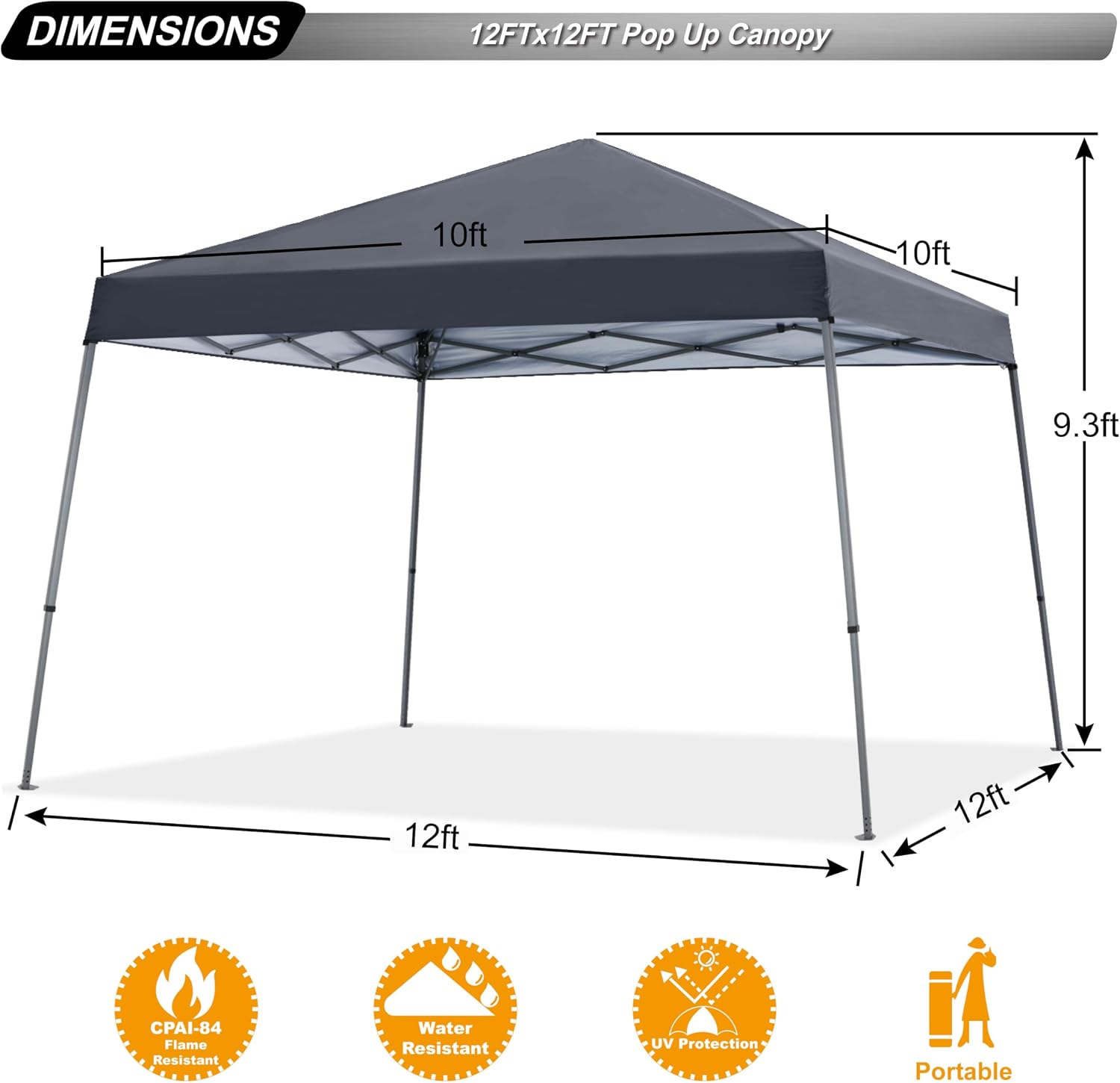 ABCCANOPY 11x11 Pop Up Canopy Tent, Stable Slant Leg Outdoor Shade, Black
