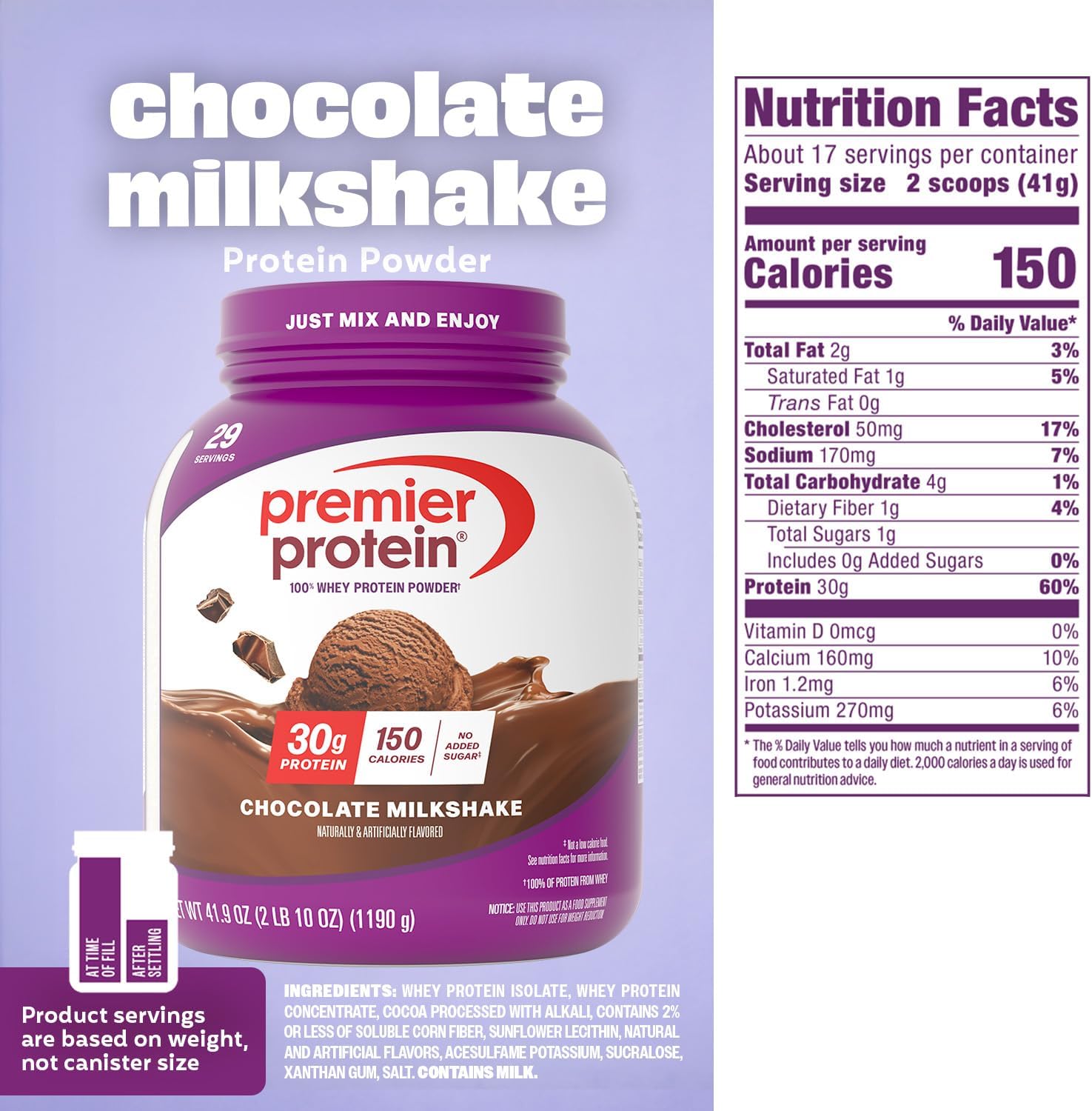 Premier Protein 30g High Protein Powder, 100% Whey, Chocolate, 17 Servings | No Added Sugar, Supports Muscle Health, Soy & Gluten-Free, 1.44 lb