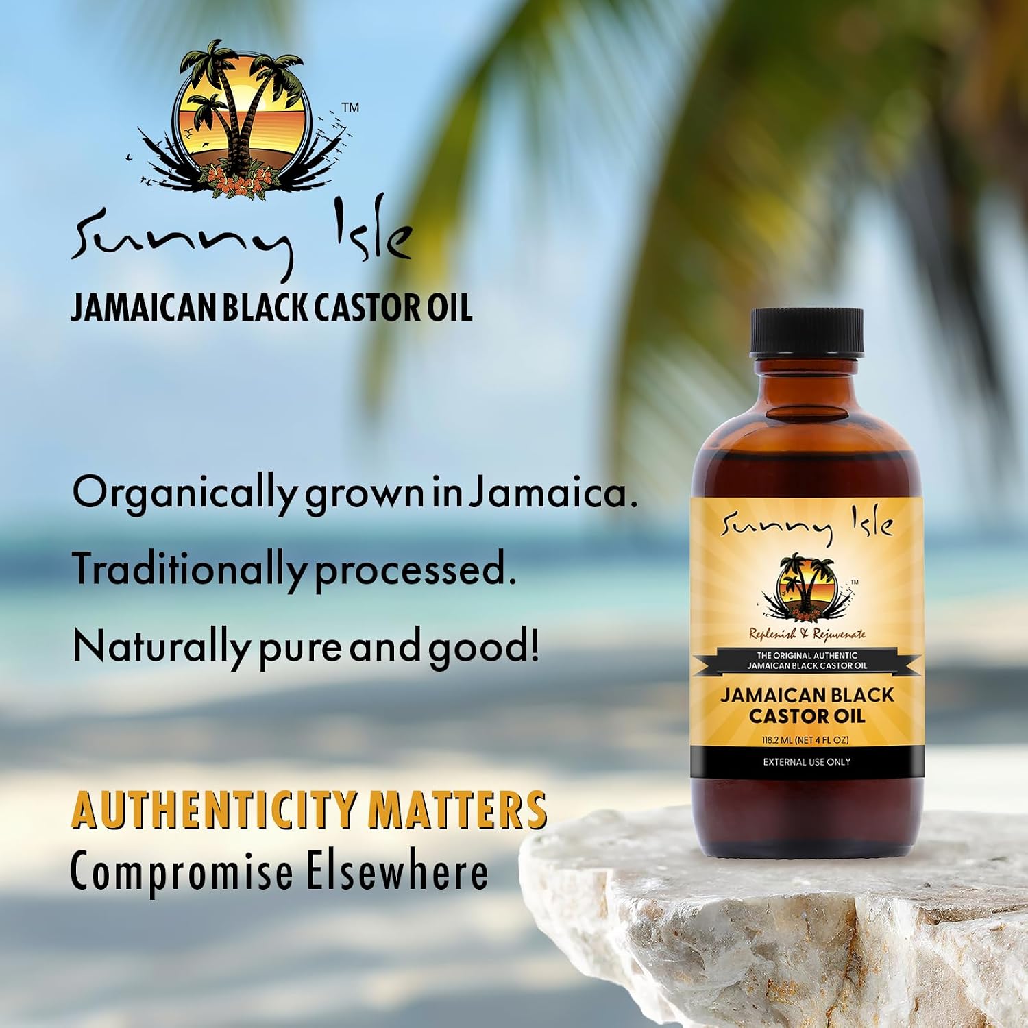 Sunny Isle Jamaican Black Castor Oil 4oz, Original, Authentic | Moisturizing JBCO for Hair Growth, Scalp Care, Edges, Eyebrows & Eyelashes, Conditioning for Dry Skin, Unscented