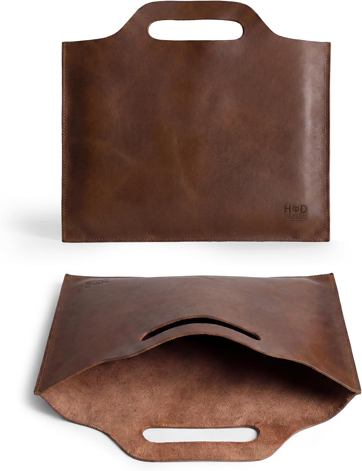 Hide & Drink, Flat Handbag, Minimalist Style Carry-On Bag, Thin Portfolio, Classic Document Holder, Travel Accessory, Full Grain Leather, Handmade