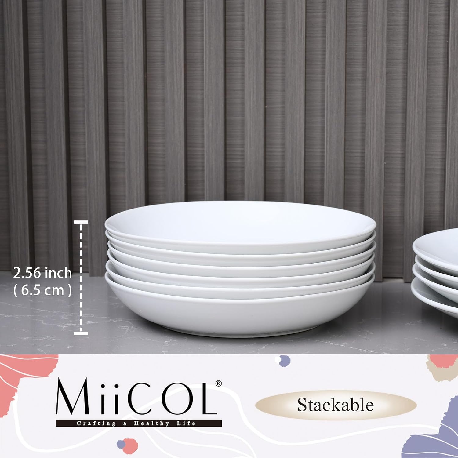 Miicol White Pasta Bowls 28 oz, Ceramic Salad Bowls Set of 6, Wide and Shallow Serving Bowl 8.25 inch, Large Pasta Plates, Serving Dish for Soup