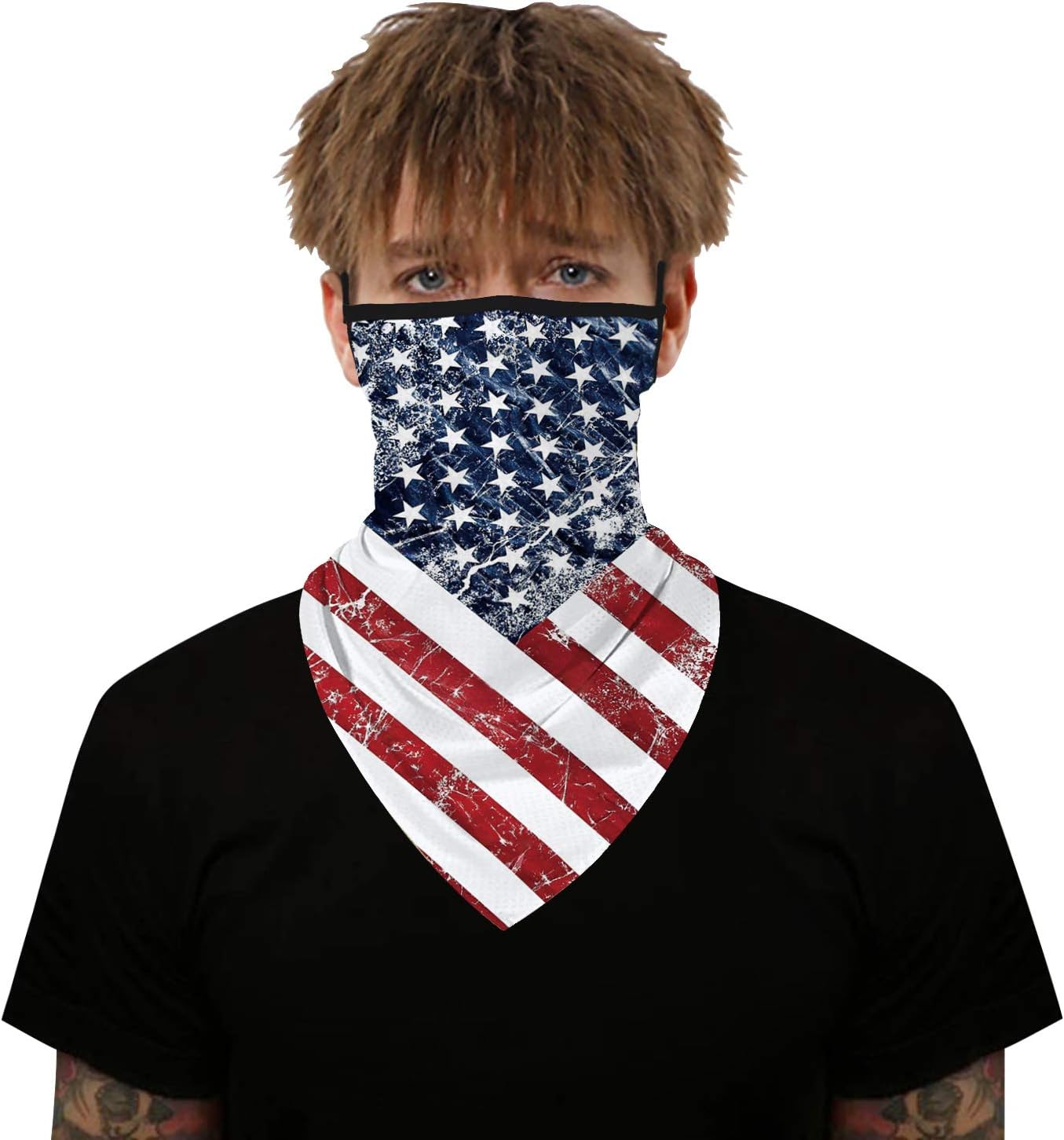 YAYOUREL Neck Gaiter Face Mask Bandanas for Men Women UV Face Scarf Cover Ear Loop Hole Facemask for Fishing Running Cycling