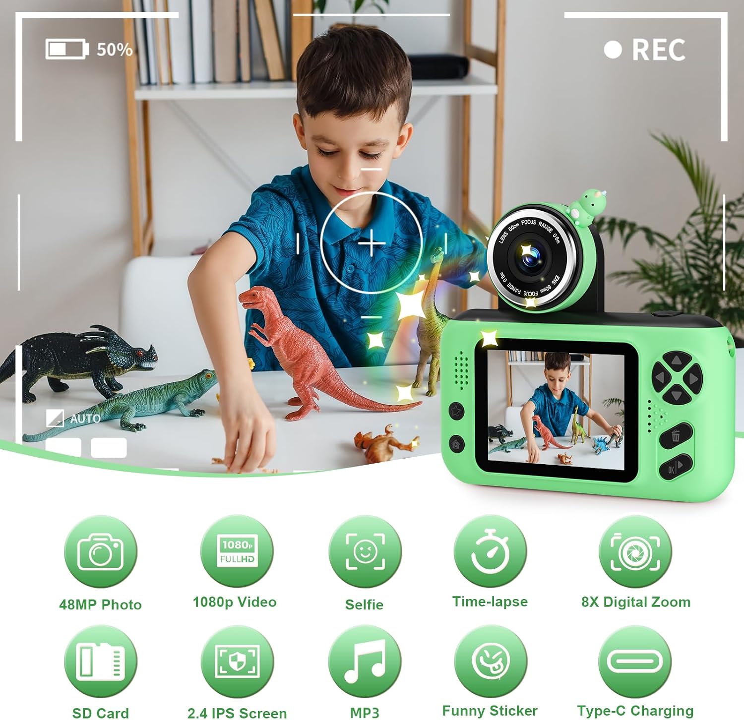 Makolle Camera for Kids, Portable Travel Camera for Childrens Age 3-8, Blue | Flip Up Lens, Drop Proof, With Tripod, Long Battery Life, SD Card Included, Birthday Gifts for Boys and Girls Age 3-12
