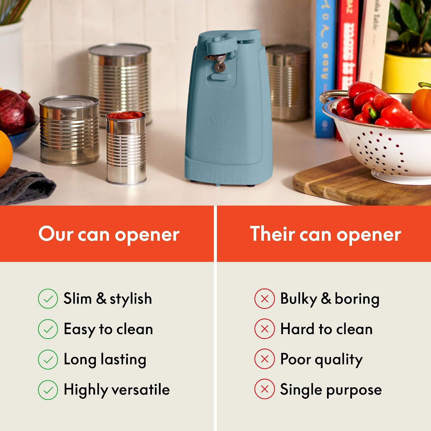 bella Electric Can Opener and Knife Sharpener, Black