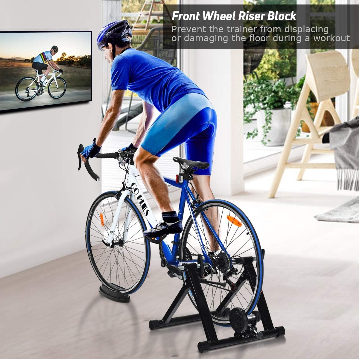 Goplus Bike Trainers for Indoor Riding, Folding Stationary Bike Stand with Magnetic Flywheel for Bicycle Cycling Training