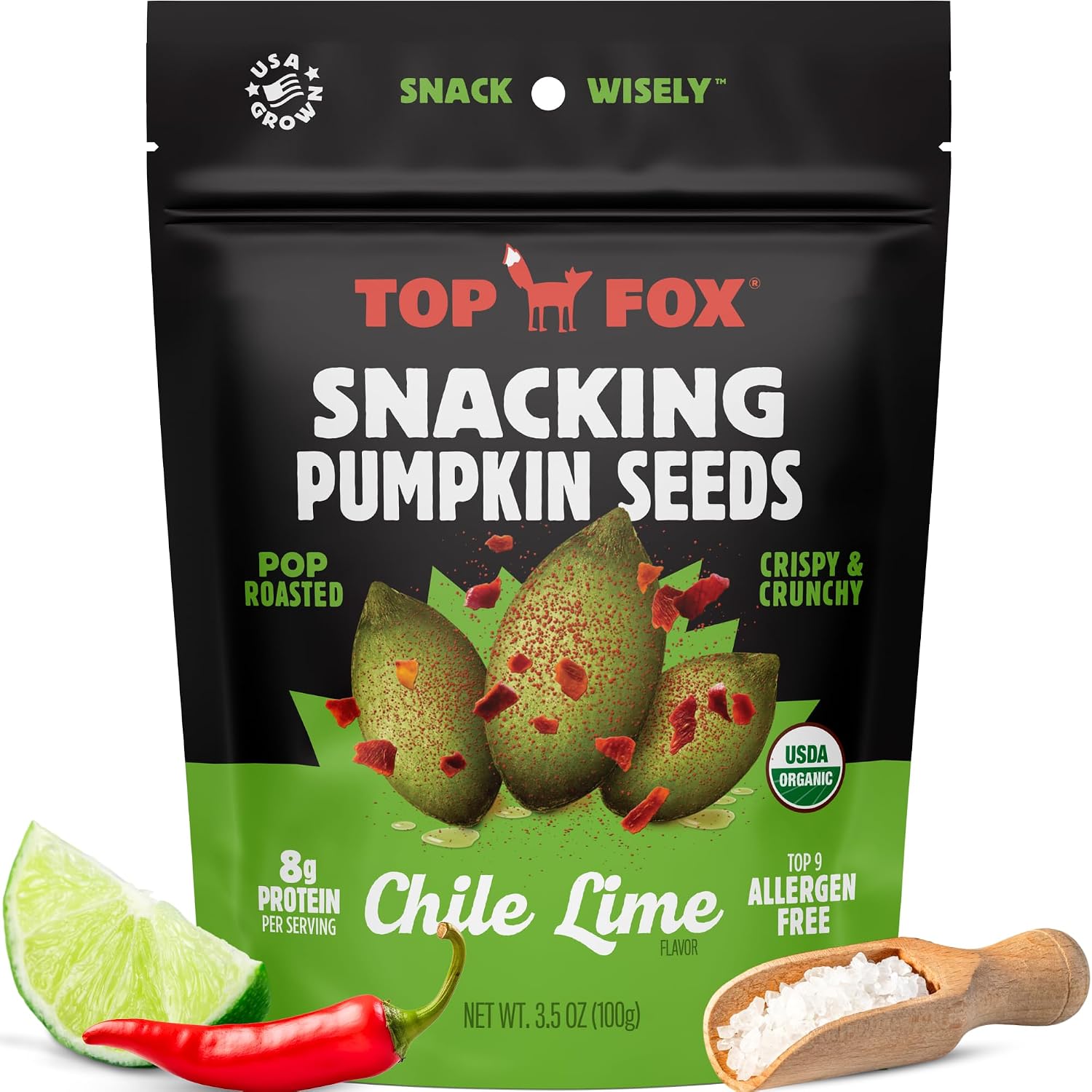 Top Fox Snacks - Organic Pop-Roasted Pumpkin Seeds | Healthy Protein Snacks - Gluten Free - Keto and Vegan Friendly (Himalayan Salt, 3.5 oz - 2 Pack)