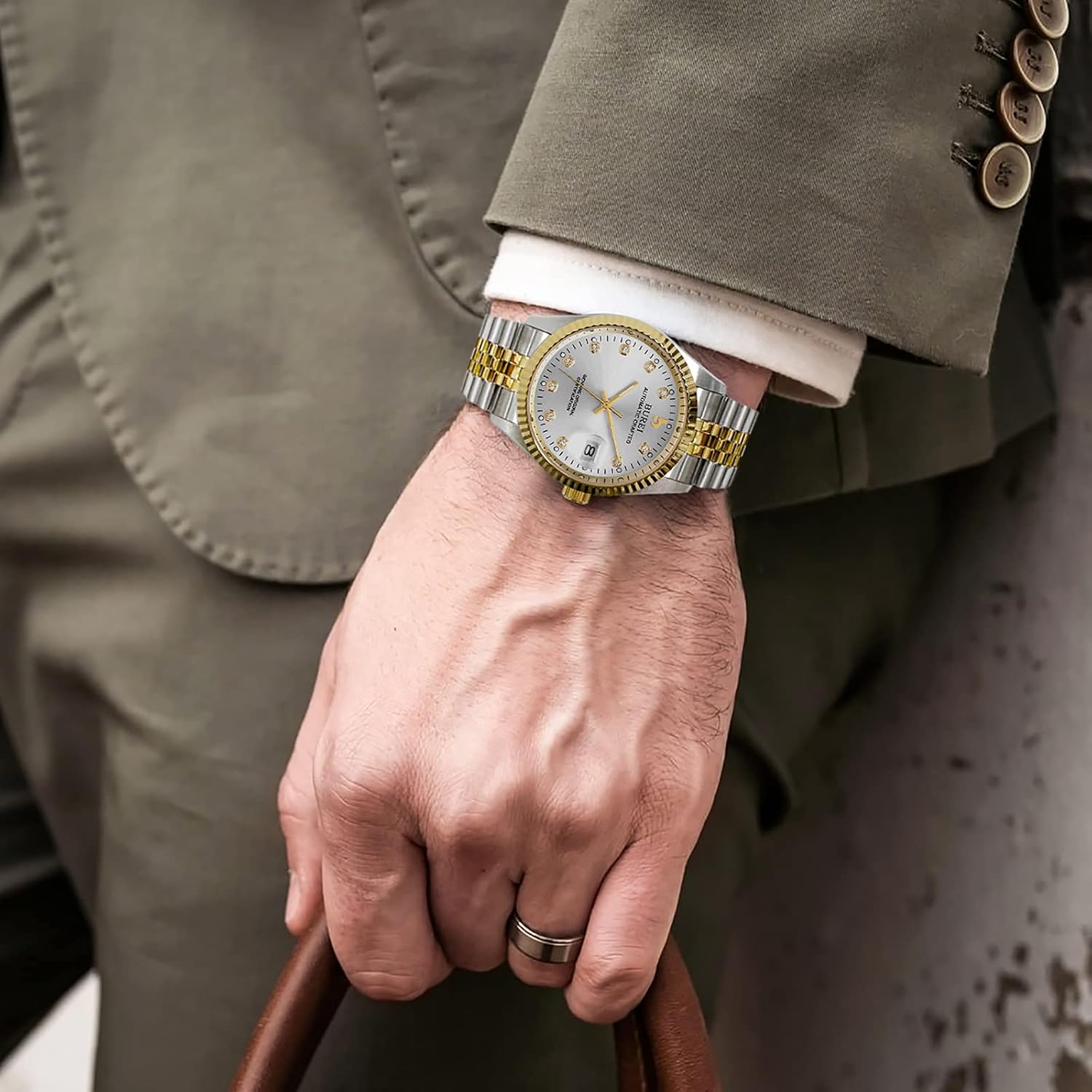 BUREI Men's Luxury Automatic Watch Fashion Waterproof Mechanical Watch, Adjustable Stainless Steel Two Tone Strap,Gift for Men