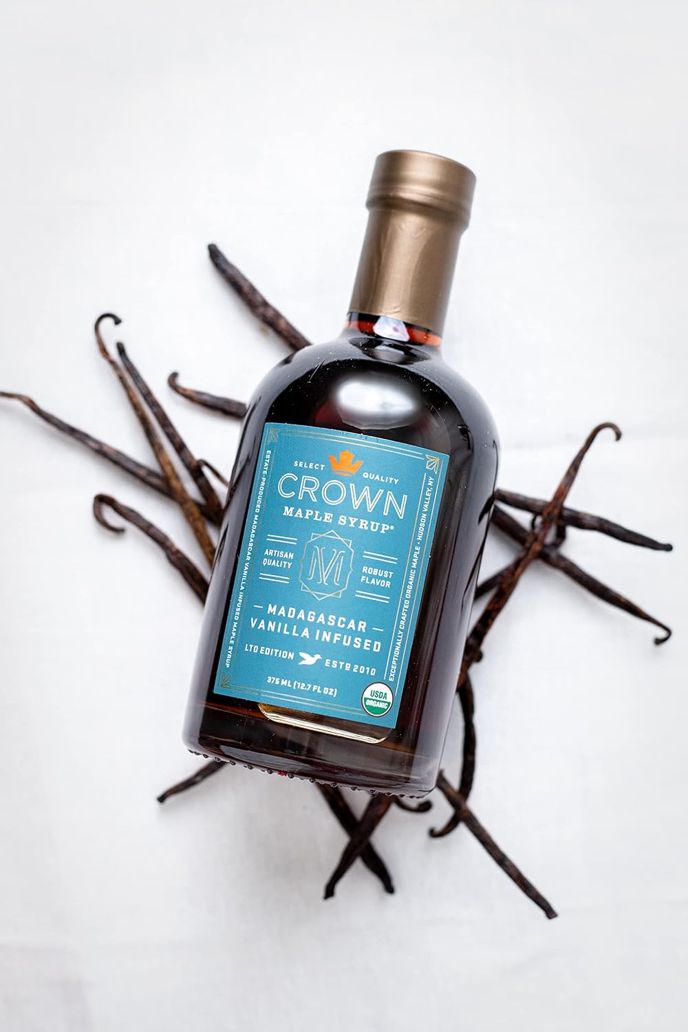 Crown Maple Organic Madagascar Vanilla Maple Syrup, Real Vanilla Bean, Pancakes, Baking, Cocktails & Brunch, 12.7 Fl Oz