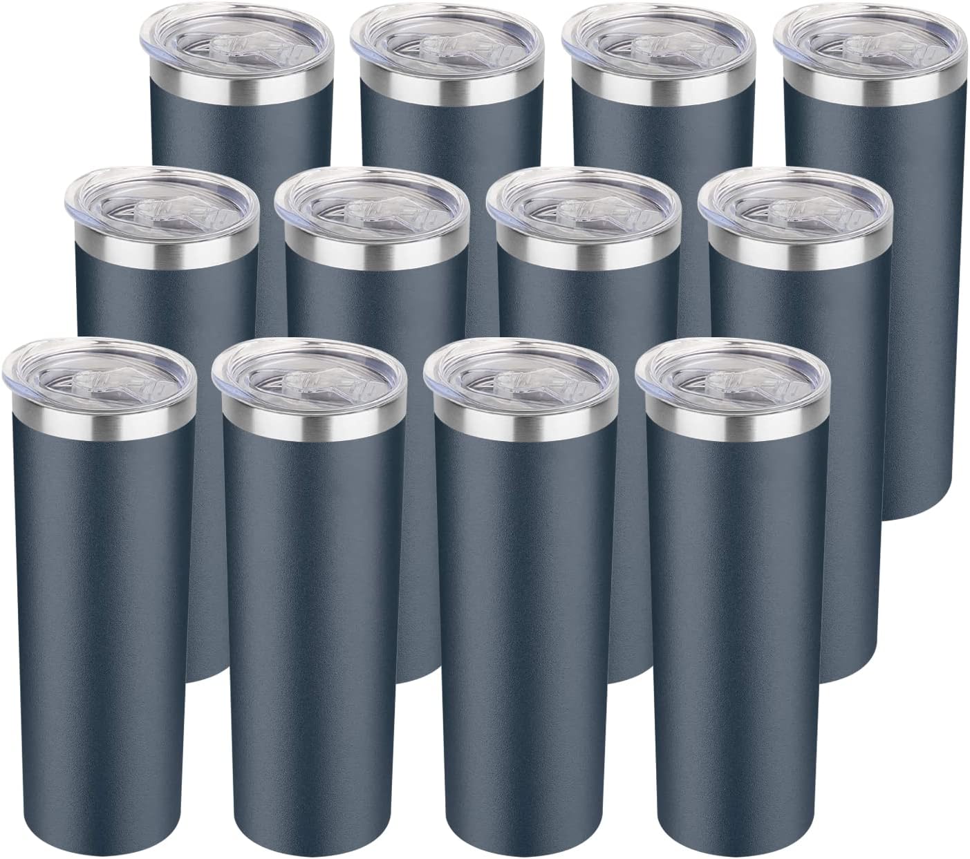 HASLE OUTFITTERS 20 oz Skinny Tumblers Bulk Set, Stainless Steel Insulated Slim Tumblers with Lids, Reusable Double Wall Travel Coffee Mugs