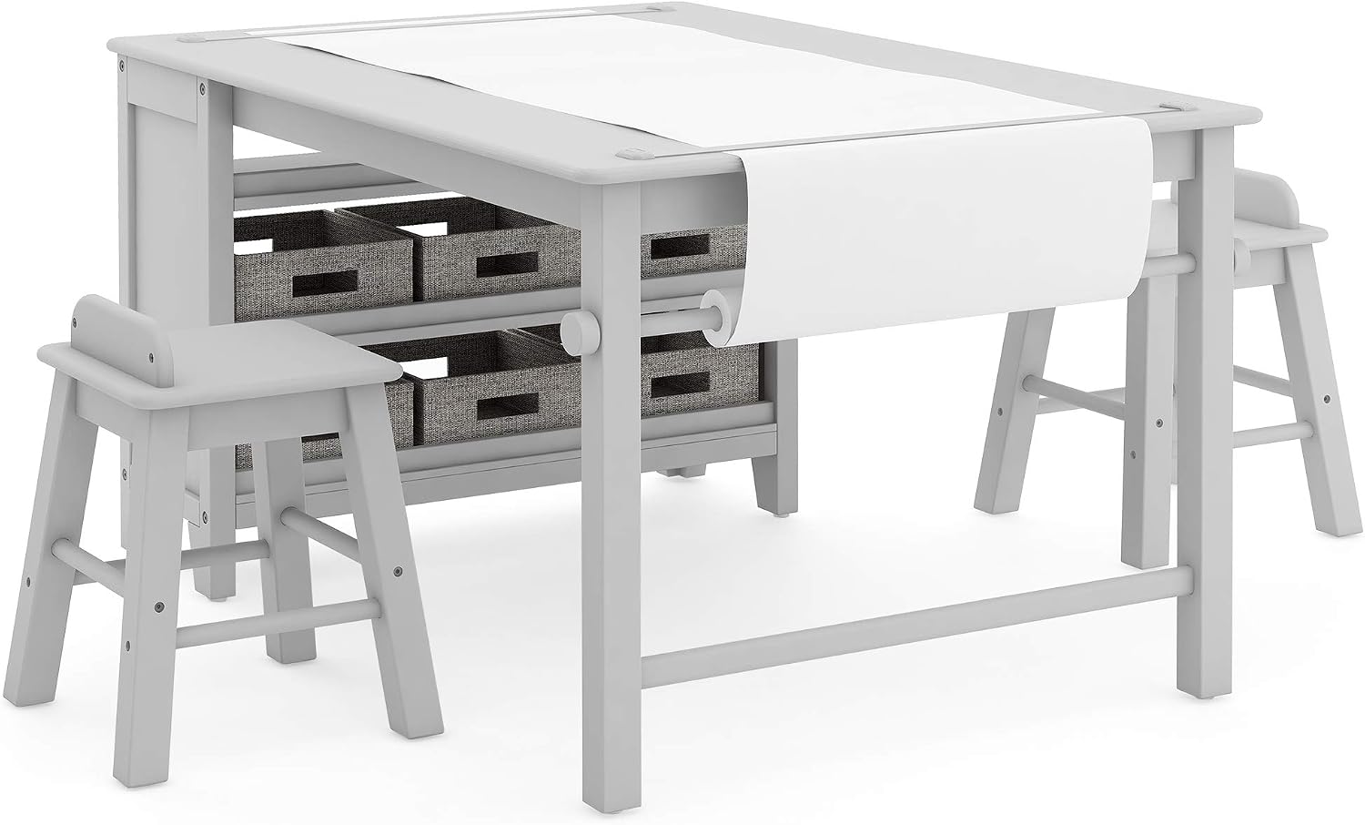 Martha Stewart Kids' Art Table and Chair Set - Linen White: Wooden Kids Play Table for Arts and Crafts | Coloring Desk with Paint Cups