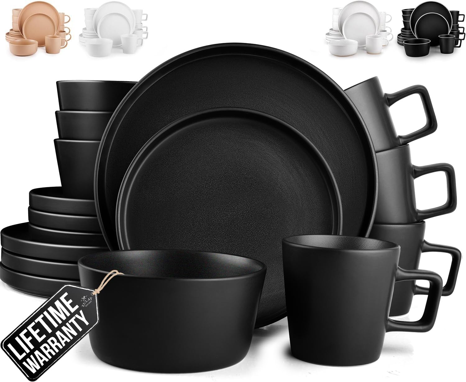 Zulay Kitchen Luna Plates and Bowls Sets, 16 Piece Modern Porcelain Dish Set for 4, Chip and Scratch Resistant Square Dinnerware Set