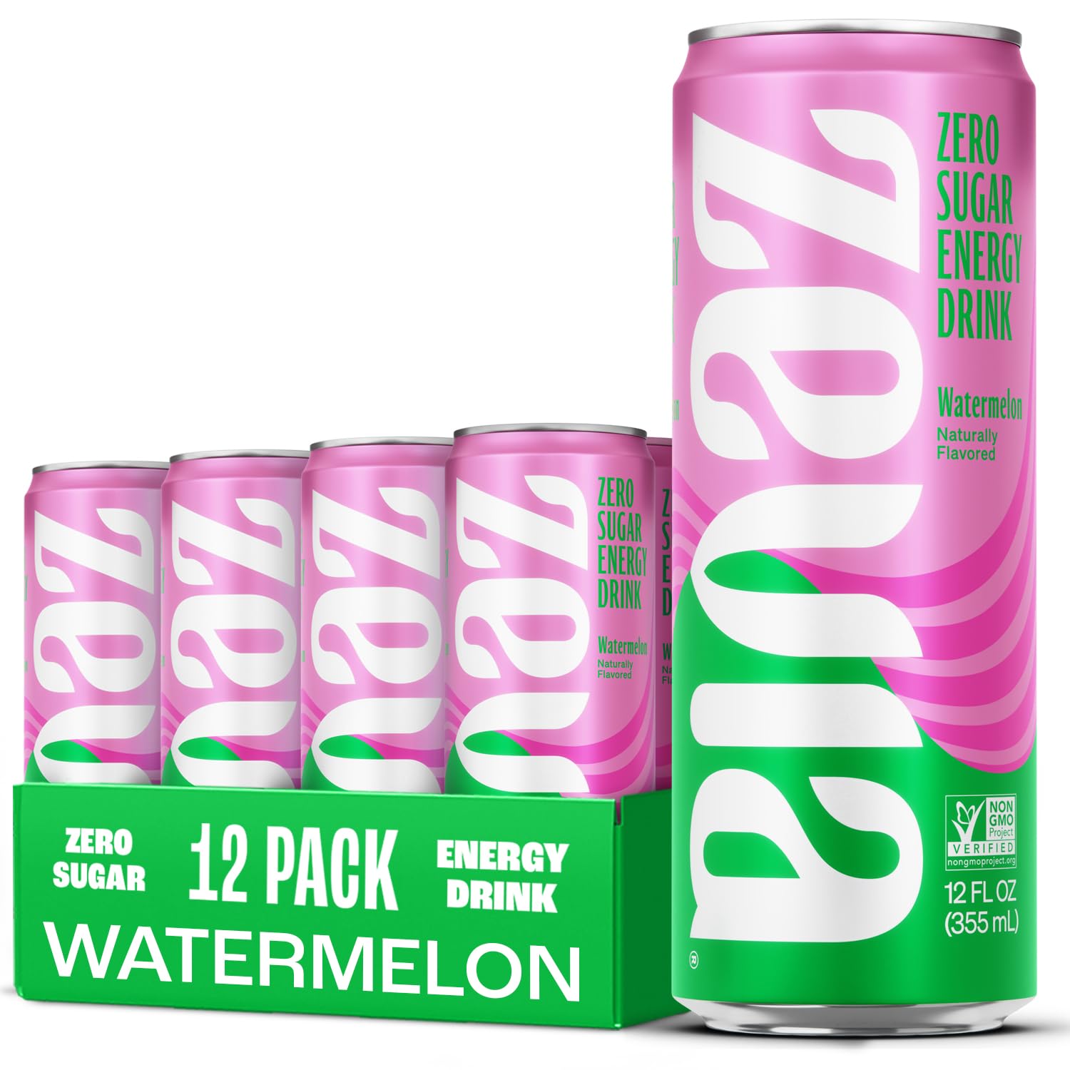 Zevia Zero Sugar Energy Drink, Raspberry Lime, 12 oz Cans (12-Pack) – Naturally Sweetened, Zero Calorie Sugar Free Energy - Non-GMO Project Verified, Gluten-Free, Vegan