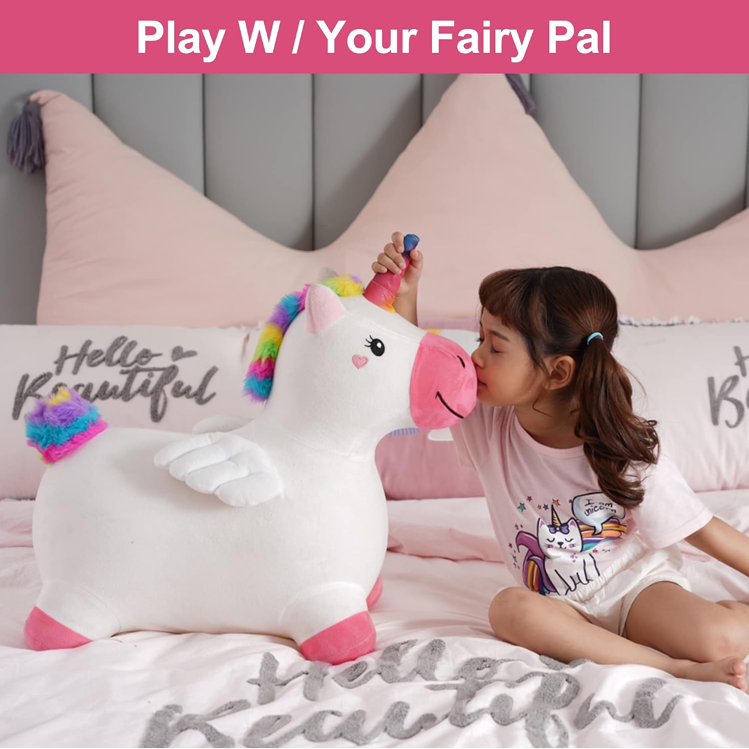 Bouncy Pals Toddler Horse Hopper Toy, Kids Outdoor Ride Bounce Farm Animal | Inflatable Bouncing Hopping Toy, Indoor Baby Plush Bouncer Horse, Birthday Gift for 18 Month 2 3 4 Year Old Child Boys Girls