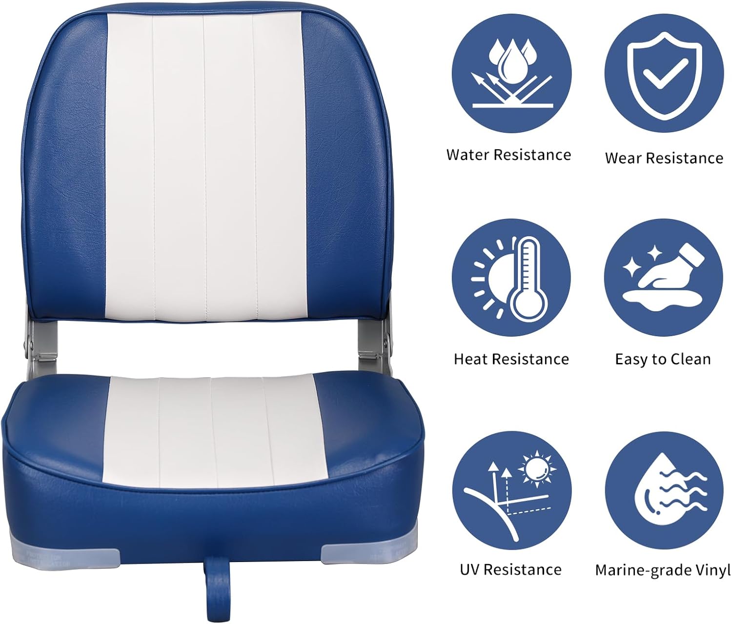 Leader Accessories Classic Low Back Folding Fishing Boat Seat Boat Chairs | Marine Boat Chairs With Thick Cushion, Aluminum Hinge, Use universal 5"x5" Mount, Fits Jon/Bass/Pontoon Boats