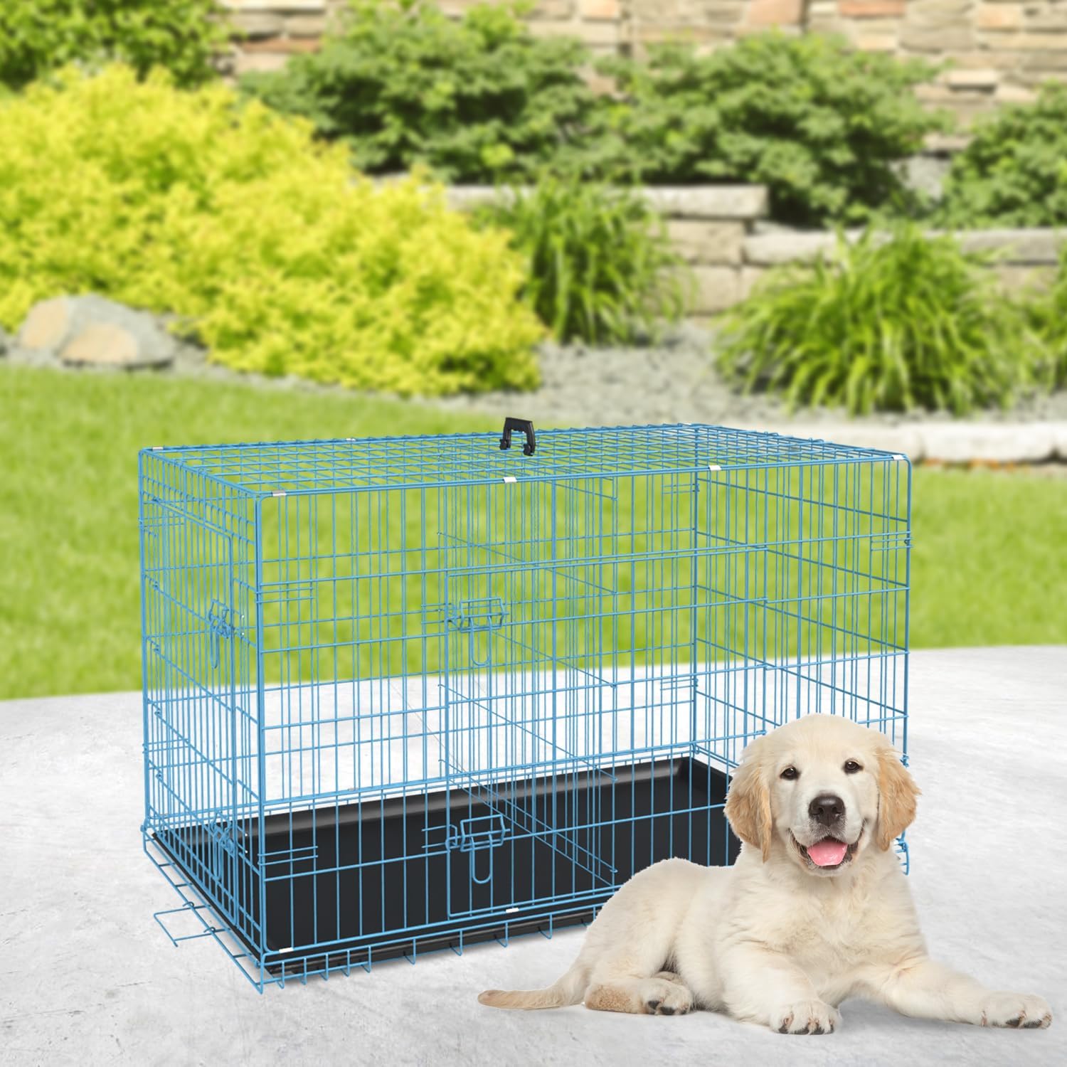 BestPet | Dog Crate | 48" | Black | Foldable Metal Kennel with Double Doors