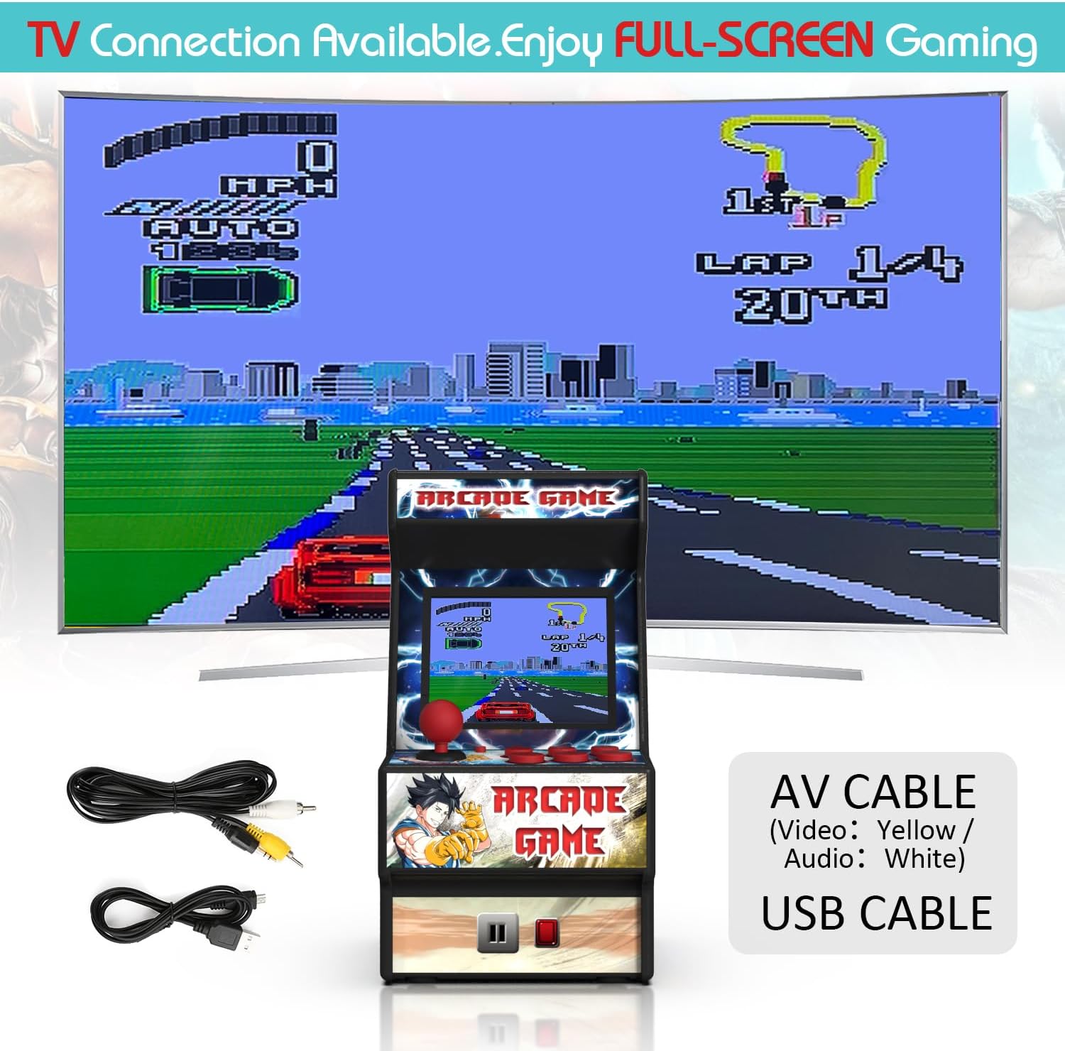 Mini Arcade Machine, Built in 156 Classic Retro Games, 2.8 Inch Screen | 156 Classic 16-Bit Video Games, Handheld Game Console, Rechargeable Battery, Support for TV Output, Birthday Present for kids