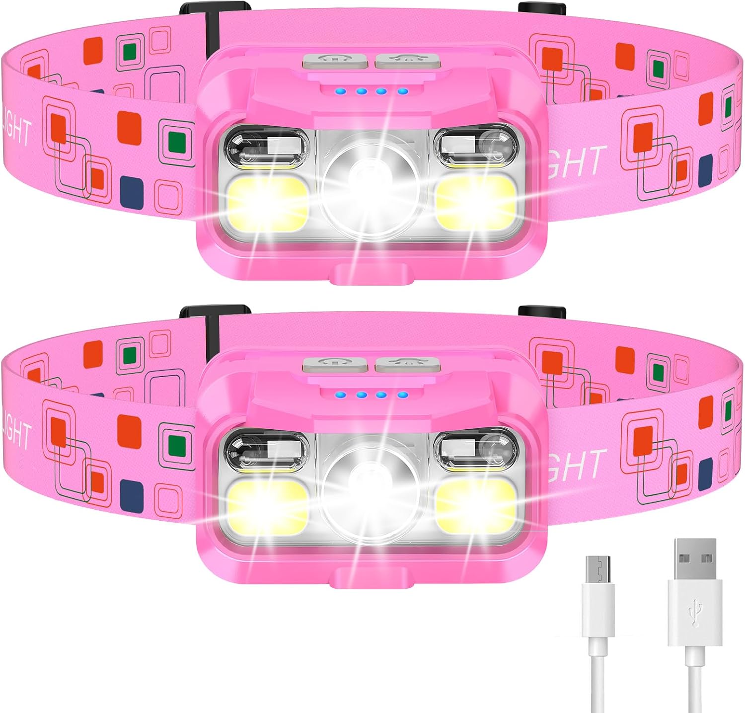LHKNL Headlamp Rechargeable, Lumen Super Bright Motion Sensor Head Lamp Flashlight, 2-Pack Waterproof LED Headlight with White Red Light
