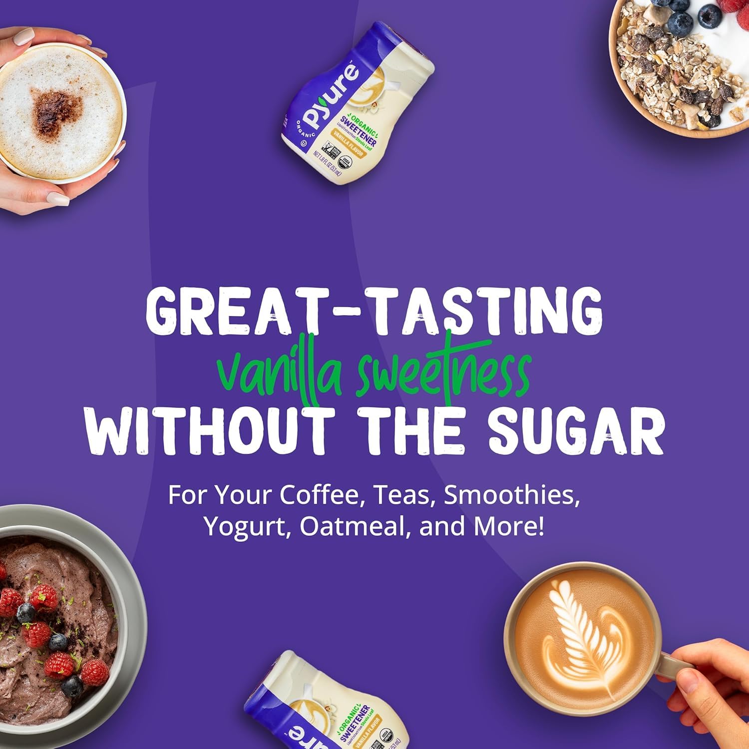 Pyure Organic Vanilla Stevia Liquid Sweetener | Sugar-Free Stevia Drops | Keto Sugar Substitute | Zero Calorie, Zero Carb, Zero Sugar | Liquid Sweetener for Coffee, Tea, Baking | 1.8 fl oz Bottle