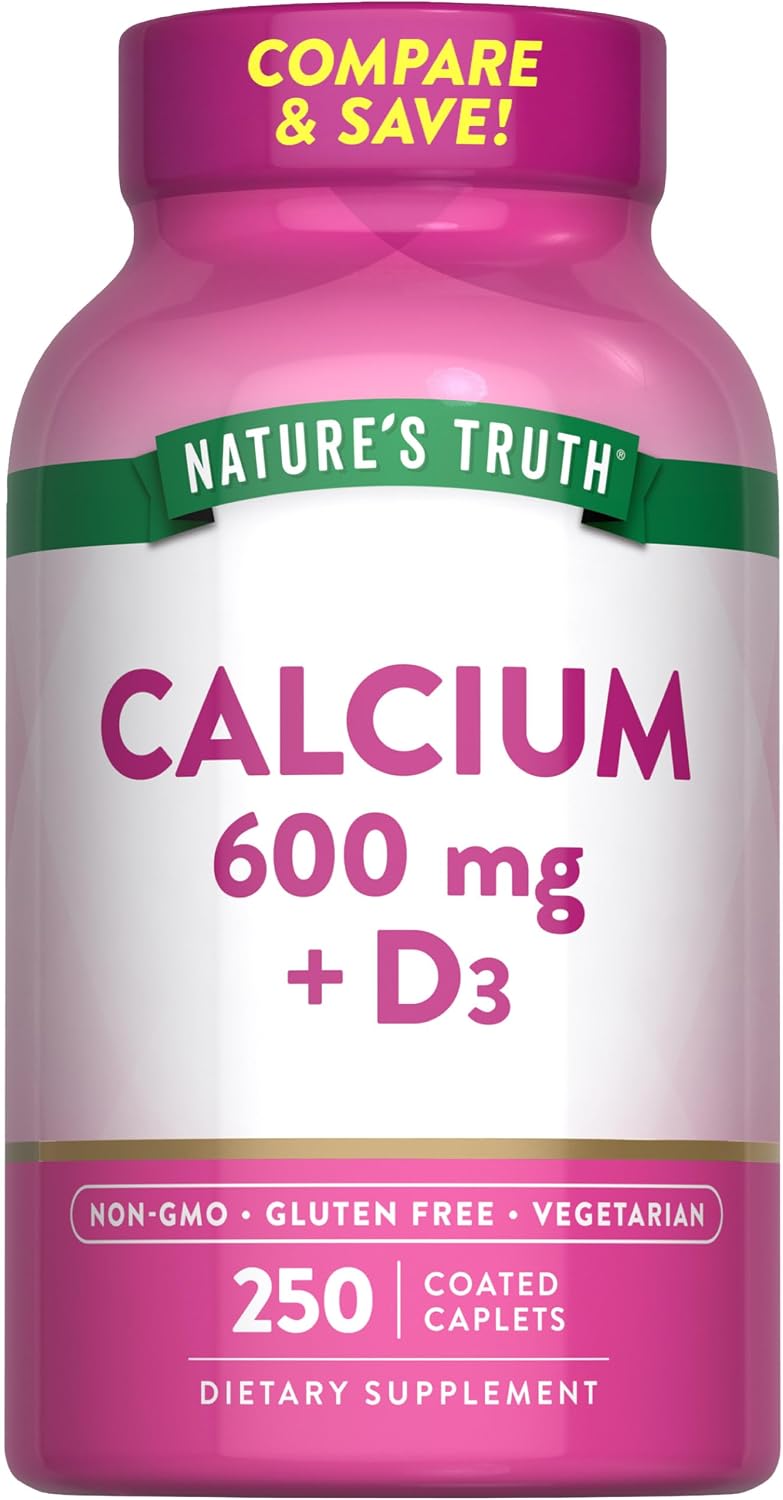 Nature's Truth Calcium 600mg with Vitamin D3 | 250 Caplets | Calcium Carbonate | Vegetarian
