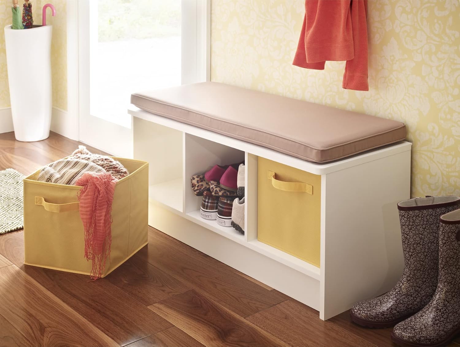 ClosetMaid 3258 Cubeicals 3-Cube Storage Bench, Natural Gray with Gray Cushion