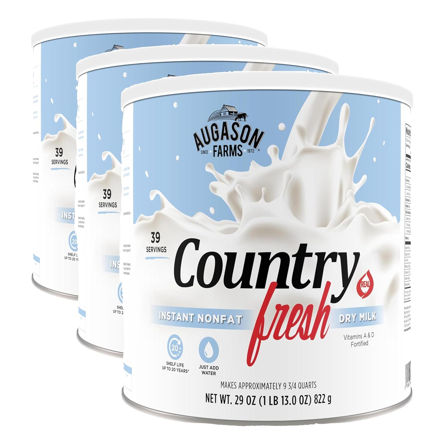 Augason Farms Country Fresh Instant Nonfat Dry Milk Powder | 39 Servings, 20 Year Shelf Life, Gluten Free