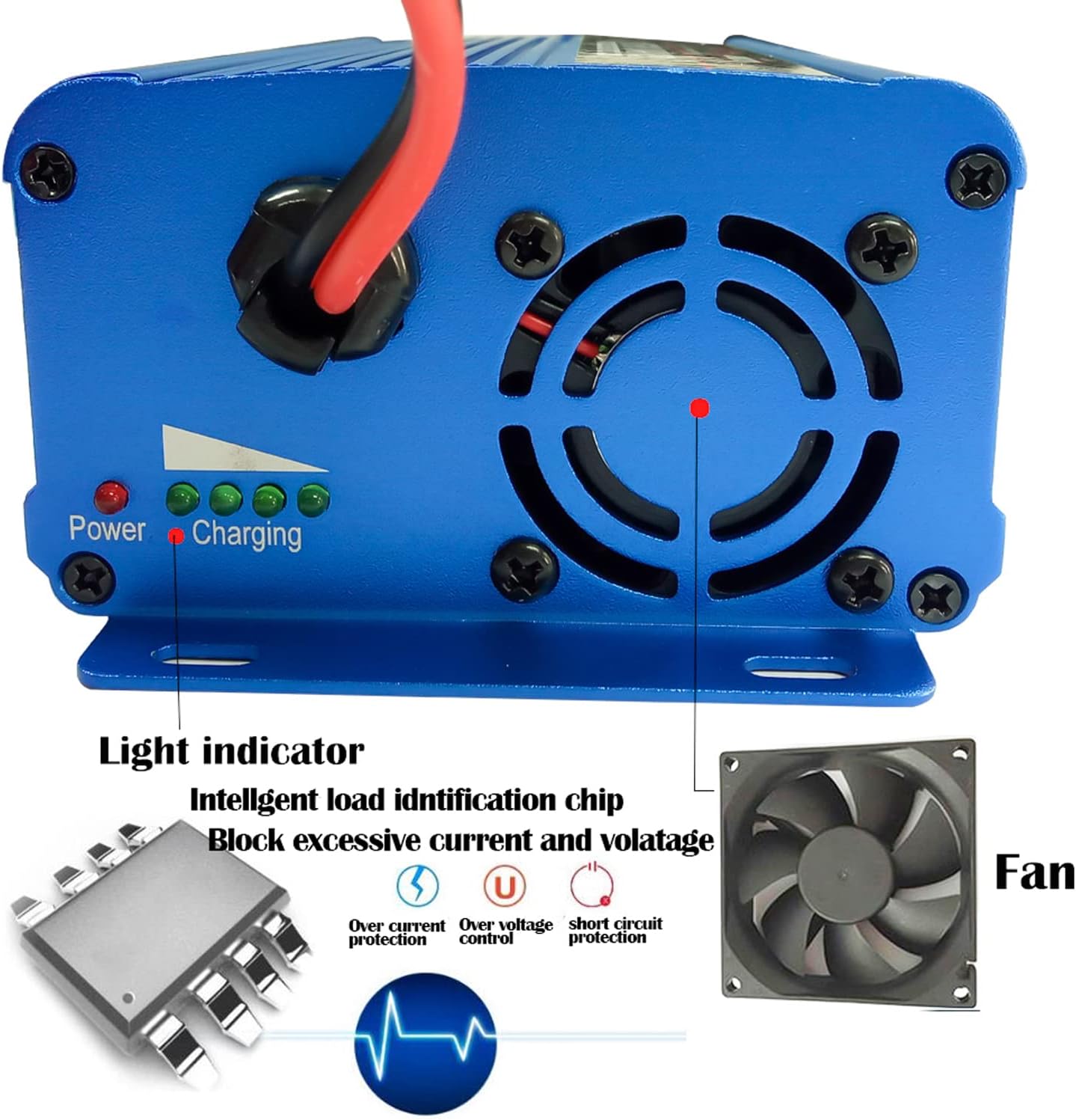 Unocho 24V 5A Battery Charger Maintainer 4-Stage Smart Lead-Acid Charger with 3-Pin XLR Connector Power Switch and LED Display for Wheelchairs Mobility Scooters AGM Gel SLA VRLA