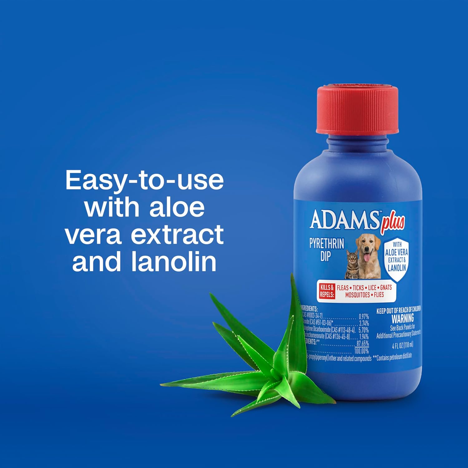 ADAMS Plus Pyrethrin Flea Dip For Dogs and Cats, Kills & Repels Ticks, Lice, Gnats, Mosquitoes, Fleas & Flies, For dogs, cats, puppies, and kittens, 4 Fl oz