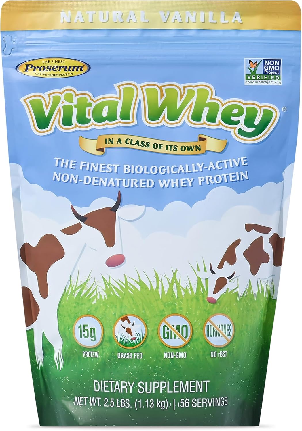 Vanilla Grass-Fed Whey Protein Powder, Immune Vitality, Recovery, 600g | 15g protein & 3.5g BCAAs per scoop | Just 5 clean ingredients | Monk fruit sweetened | Tested for heavy metals & purity