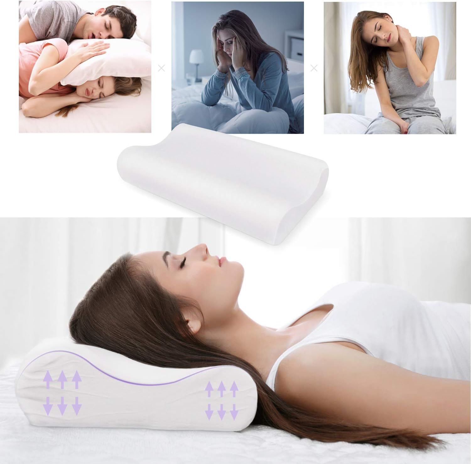 ZG-Home Memory Foam Pillow, Neck Pillow, Cervical Pillow for Neck Pain, Orthopedic Contour Pillow for Back, Side