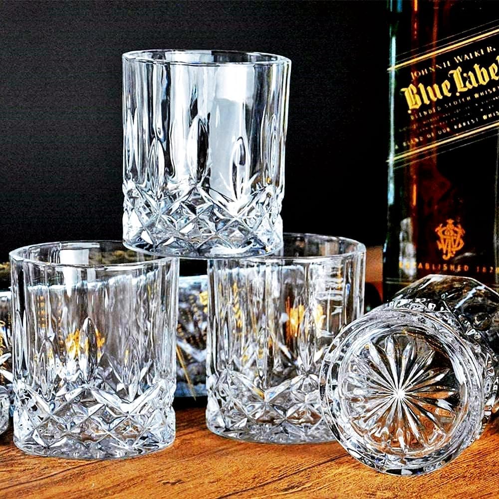 GLASKEY 12 oz Storm Japanese Whiskey Glasses Set of 4, Unique Cognac Glasses, Heavy Thick Bottom Bar Glass for Scotch Bourbon Rum Gin Water Cocktail,Gifts Men Gifts Ideas