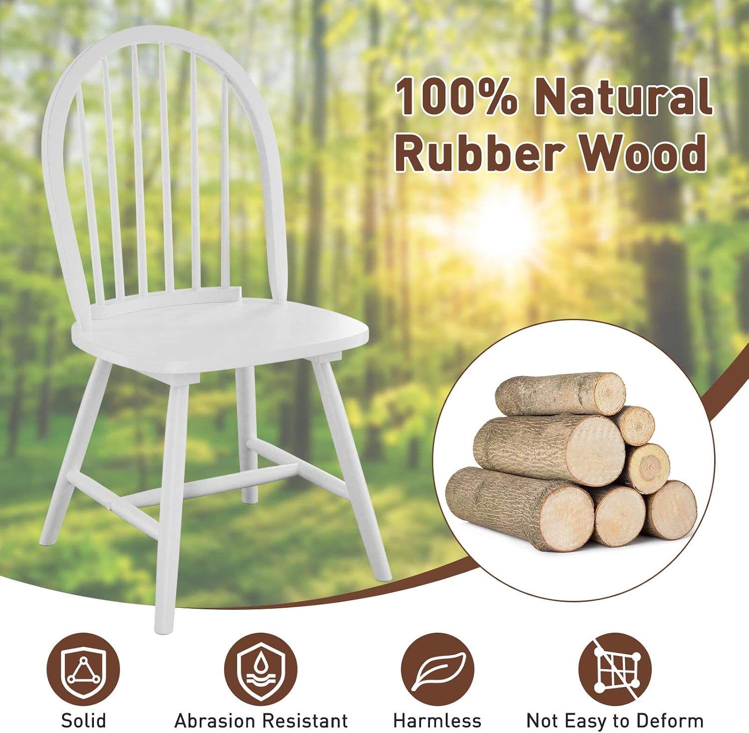 GIANTEX Wood Dining Chairs Set of 4, Windsor Chairs with Solid Wood Legs, High Spindle Back, H-Shaped Crossbars