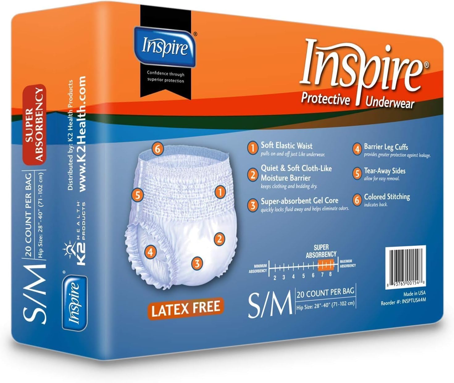 Inspire Protective Underwear for Men and Women with Incontinence | Adult Diapers | Disposable Underwear for Adults | Adult Pull Ups - 4 Bags of 14 | 56 Total (Extra Large)