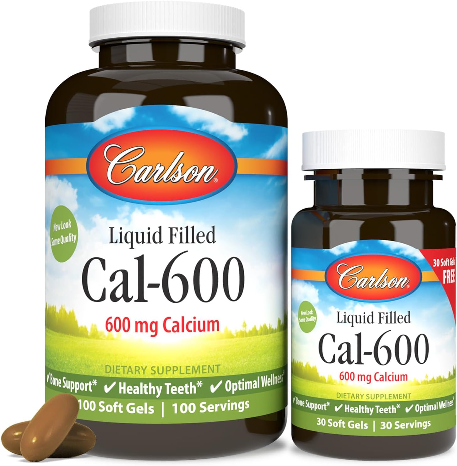 Carlson Cal-600, 600 mg, Calcium, Liquid Filled, 100 + 30 Softgels | Bone Support; Healthy Teeth; Optimal Wellness