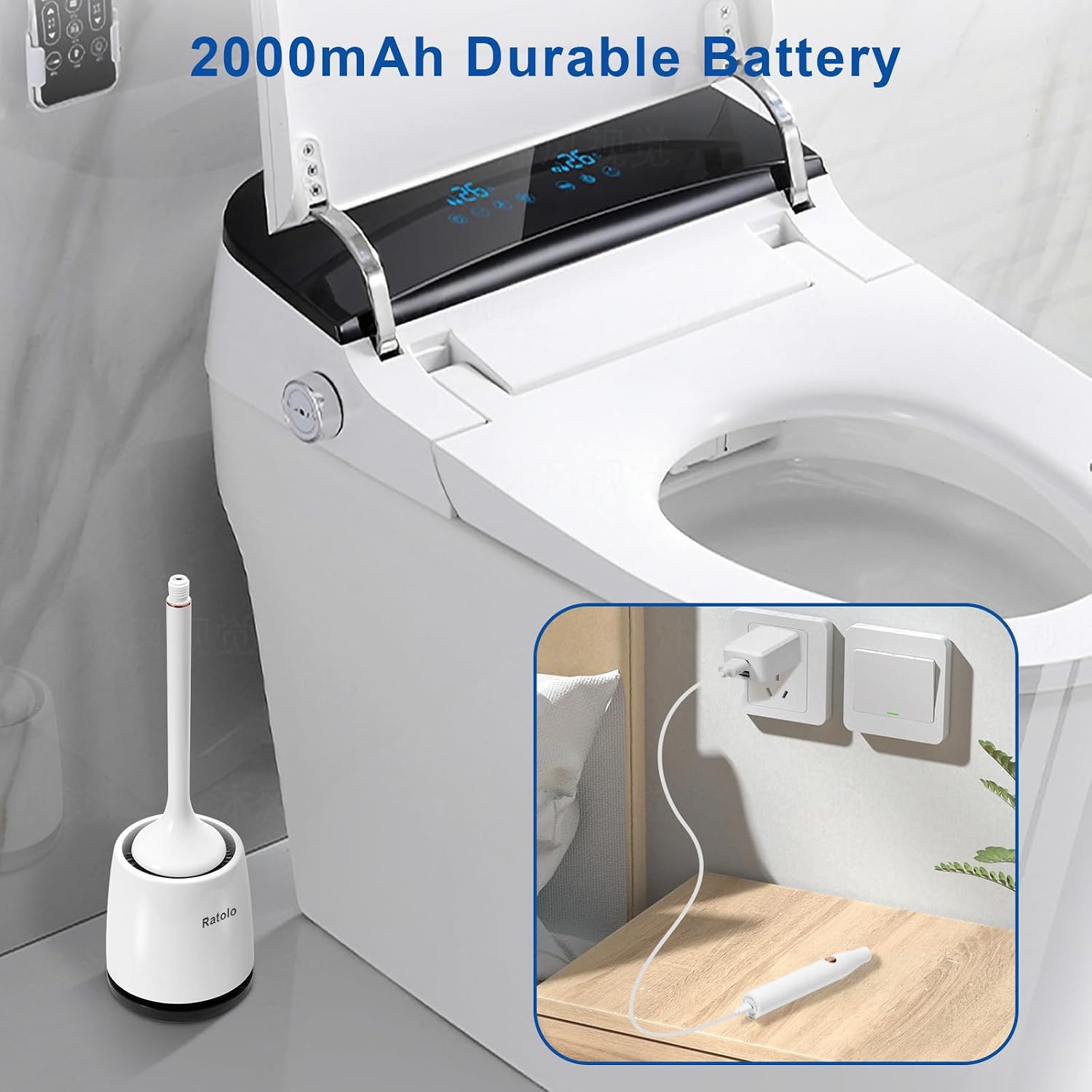Electric Toilet Brush, Silicone Toilet Brush, Toilet Bowl Brush and Holder Set with Ventilated Holder, Toilet Brush, Floor Standing