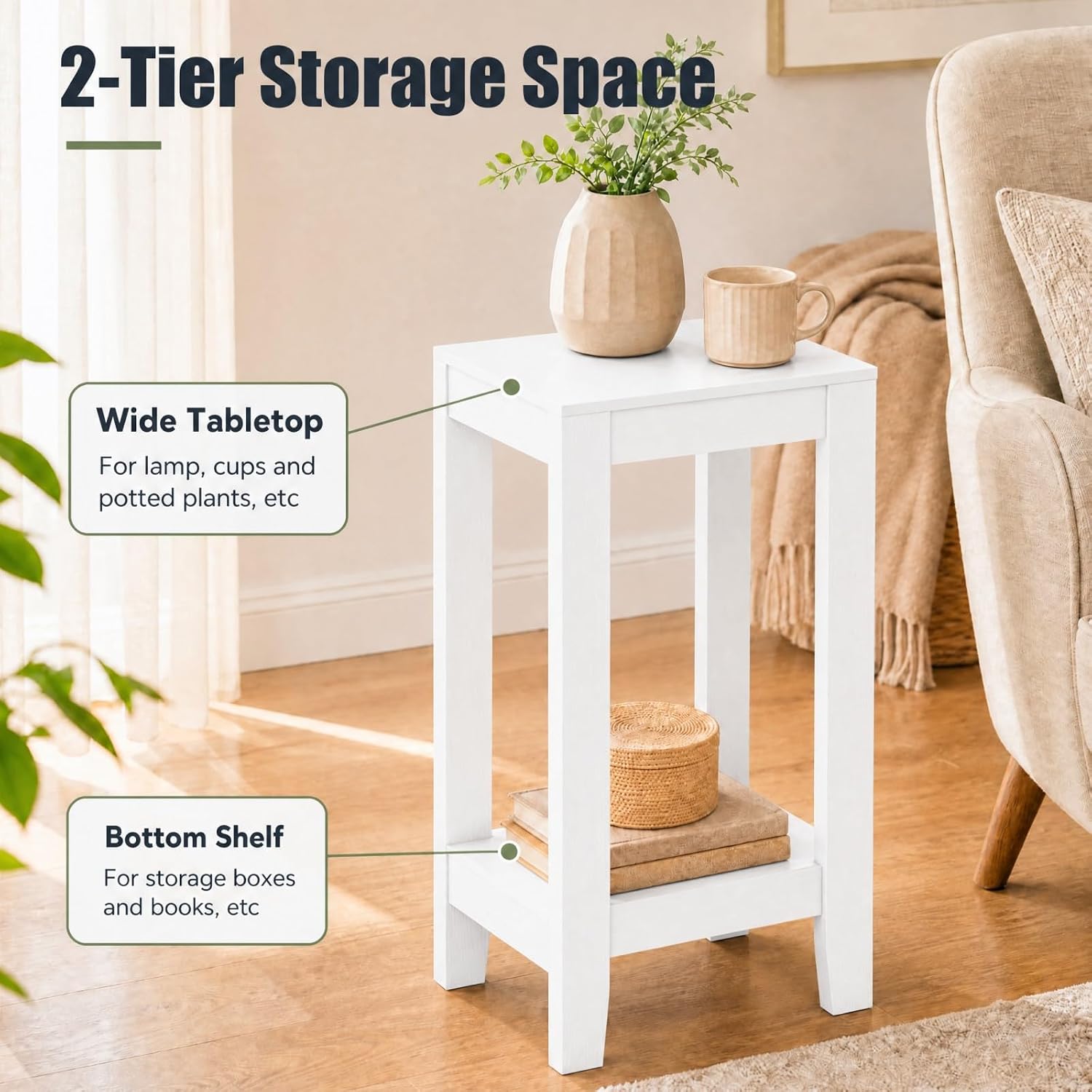 Giantex 2-Tier End Table Nightstand, Bedside Sofa Table for Living Room Bedroom, Narrow Telephone Table with Shelf and Legs for Small Spaces, Espresso
