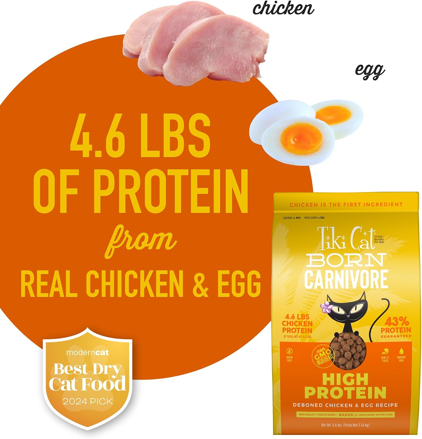 Tiki Cat Born Carnivore Dry Cat Food, Deboned Chicken & Egg, 2.8 lbs. Bag