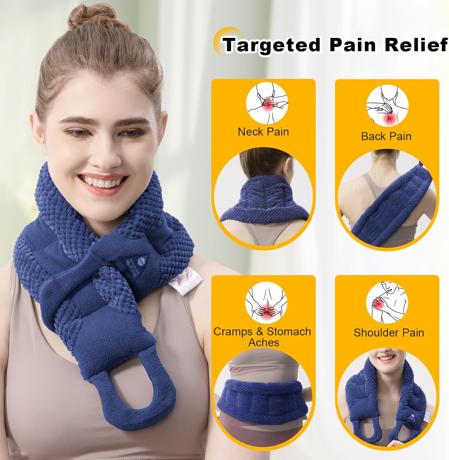 UNCN Long Wide Heating Pad for Neck and Shoulders Back 33x5.9 Microwavable Large Moist Heat Pack Warm Hot Compress Neck Wrap Weighted Bag Massage