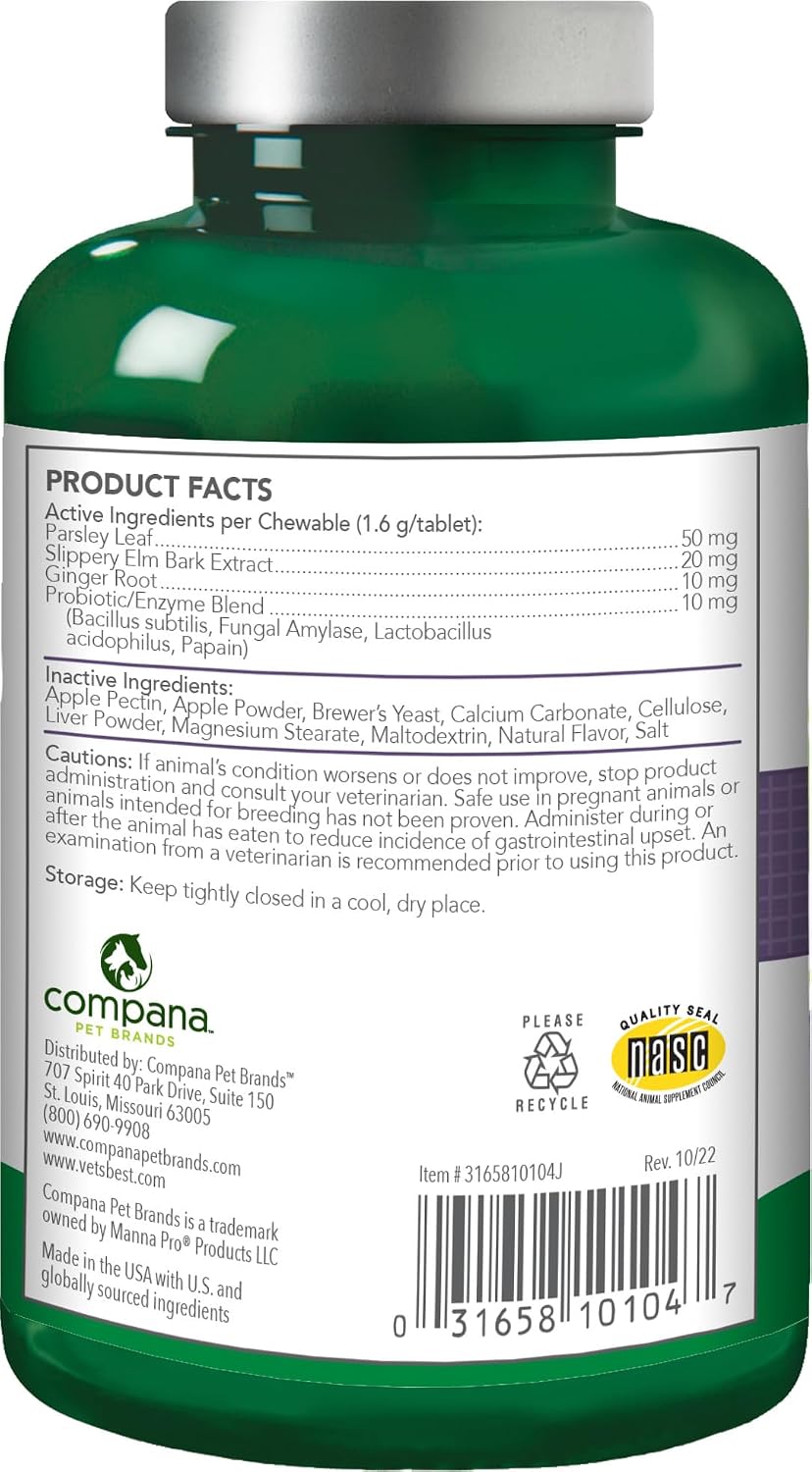 Vet's Best Gas Busters Digestive Support Tablets for Dogs, 90 Count | Helps Relieve Gas, Bloating & Constipation, Supports Healthy Digestion, Chewable Daily Digestive Aid for Dogs
