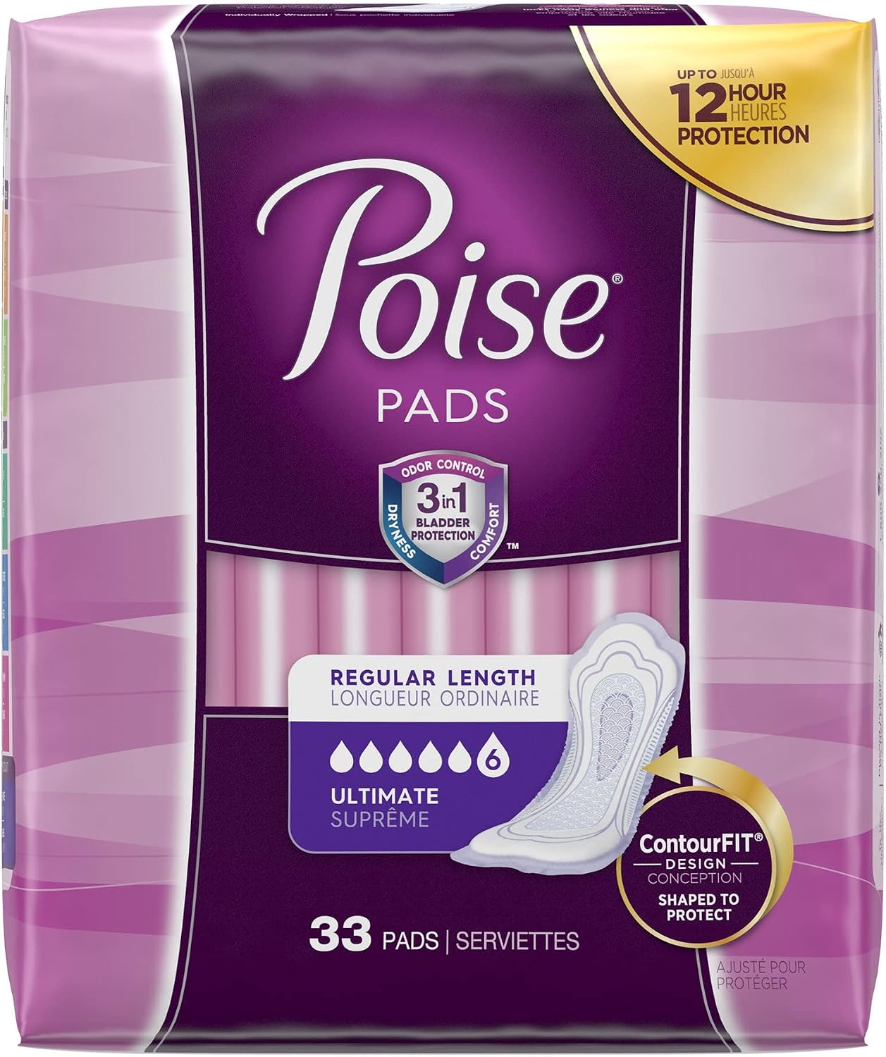 Poise Pads, Regular Length, Ultimate Absorbency 33 Pads (Pack of 2)
