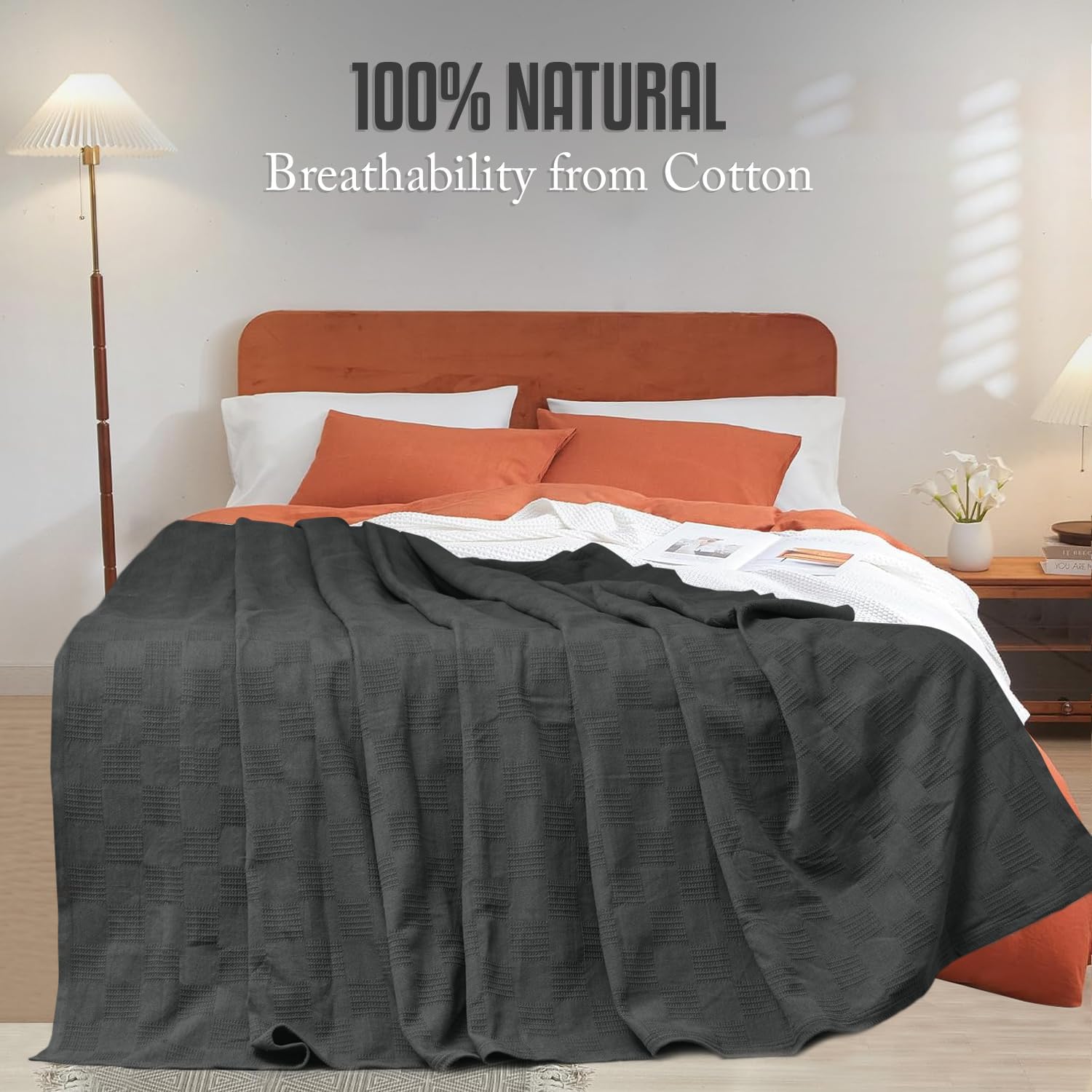 Oakias 100% Cotton Blanket Queen Size, White 90 x 90 Inches – 350 GSM Soft