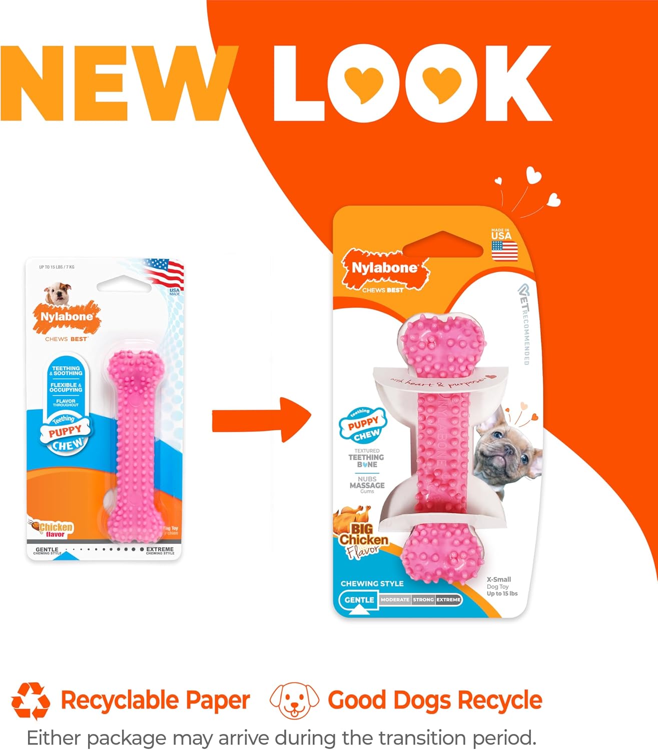 Nylabone Puppy Pacifier Chew Toy, Teething Toys for Puppies up to 25 lbs | Puppy teething toys with bacon flavor, soft material, textured nubs massage gums