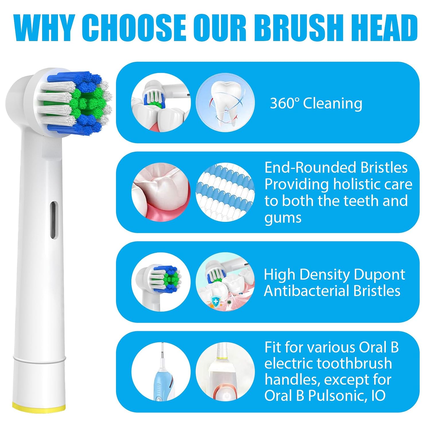 Replacement Toothbrush Heads Compatible with Oral B Braun, 12 Pcs | Professional Electric Toothbrush Brush Heads, Compatible with Oral B Replacement Heads Refill, 7000/Pro 1000/9600/500/3000