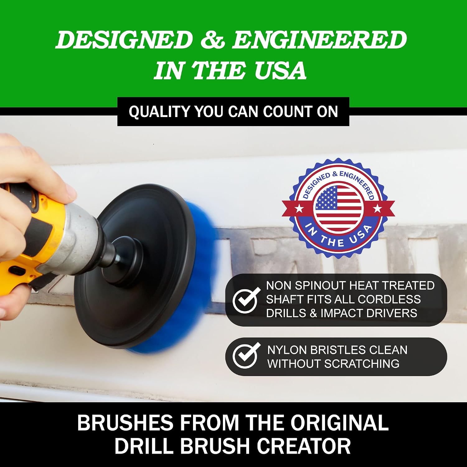 Drillbrush Drill Brush Attachment Set for Bathroom, Tile & Grout Cleaning | Power Scrubber Brush Kit for Bathtub & Shower - All-Purpose Household Cleaning Brushes for Drill - Electric Grout Cleaner Kit