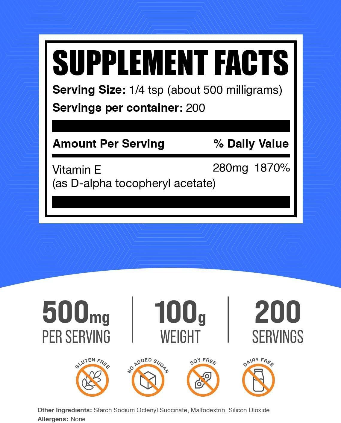 BulkSupplements.com Vitamin E 400 IU Powder - as D-Alpha Tocopherol, Nutritional Supplements - Gluten Free, 500mg per Serving