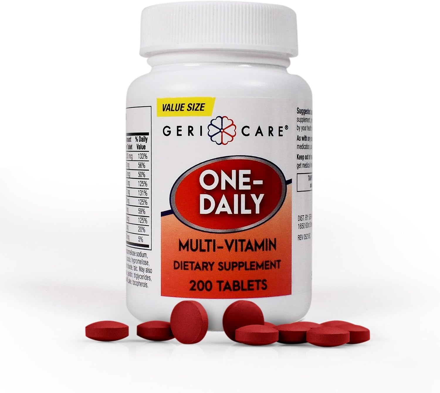 GeriCare One-Daily Multi-Vitamin Tablet, 100 Count Adult Multivitamin Supplement | Easy-to-Take Dietary Supplement with Vitamins A, C, D3, B, Calcium| Vitamin & Mineral Complex (2 Pack)