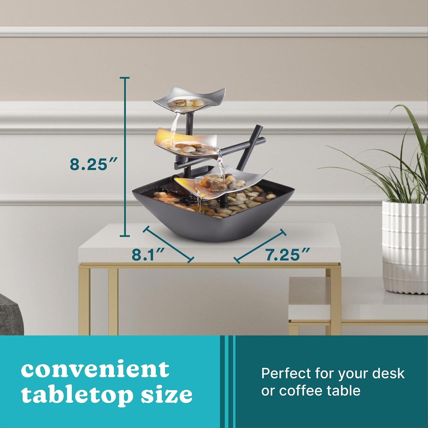 Homedics Tabletop Water Fountain, Home Décor Soothing Sound Machine | Automatic Pump, Deep Basin & Natural River Rocks. Indoor Zen Relaxation for Office, Living Room, or Bedroom, 8.25” Tall