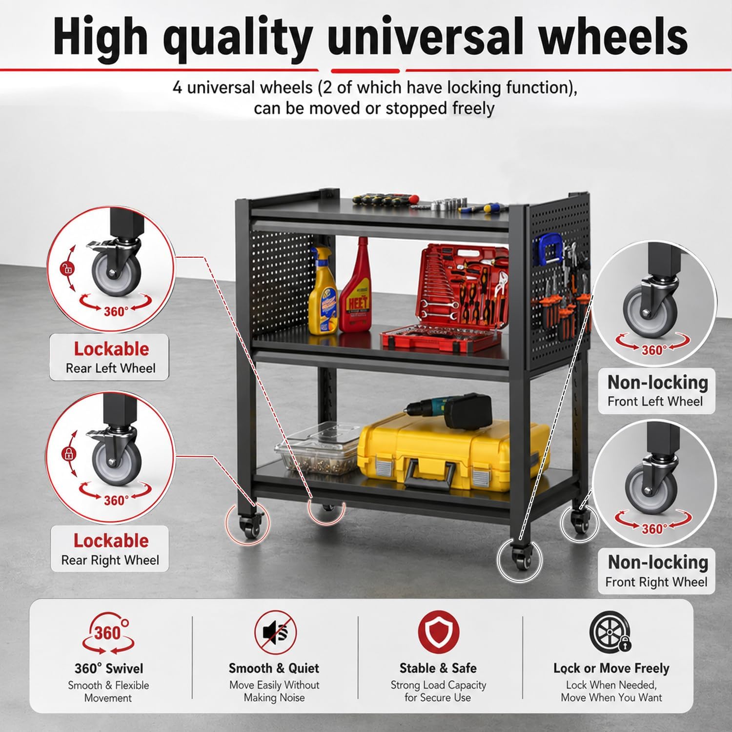 Work Bench with Pegboard,Heavy Duty 3000lbs Capacity Workbench Adjustable Shelves,Work Table for Garage Warehouse47.2 H*47.09" W*19" D