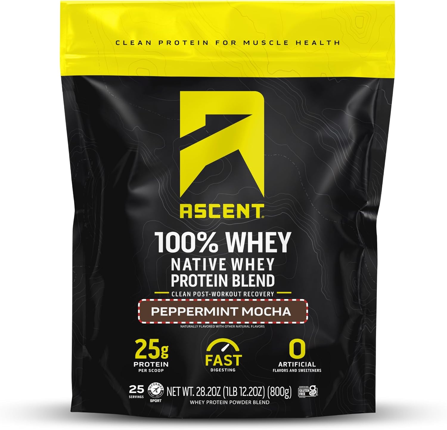 Ascent 100% Whey Protein Powder - Post Workout Whey Protein Isolate, Zero Artificial Flavors & Sweeteners, Gluten Free, 5.5g BCAA, 2.6g Leucine, Unflavored 2 lb