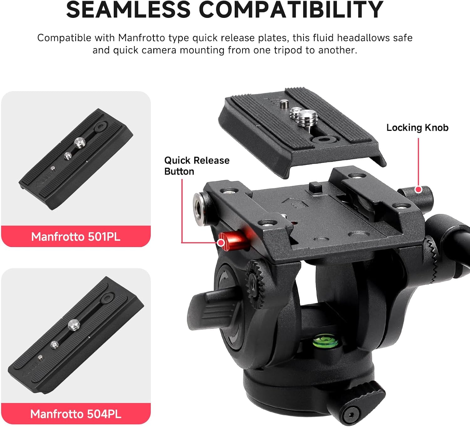 Avella V501 Video Tripod Fluid Head with Quick Release Plate