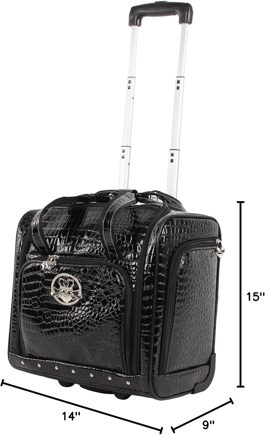 Kathy Van Zeeland Croco PVC Designer Underseat Luggage - 15 Inch Carry On Suitcase for Women- Lightweight Under Seat Bag with 2-Rolling Spinner Wheels (Burgundy)